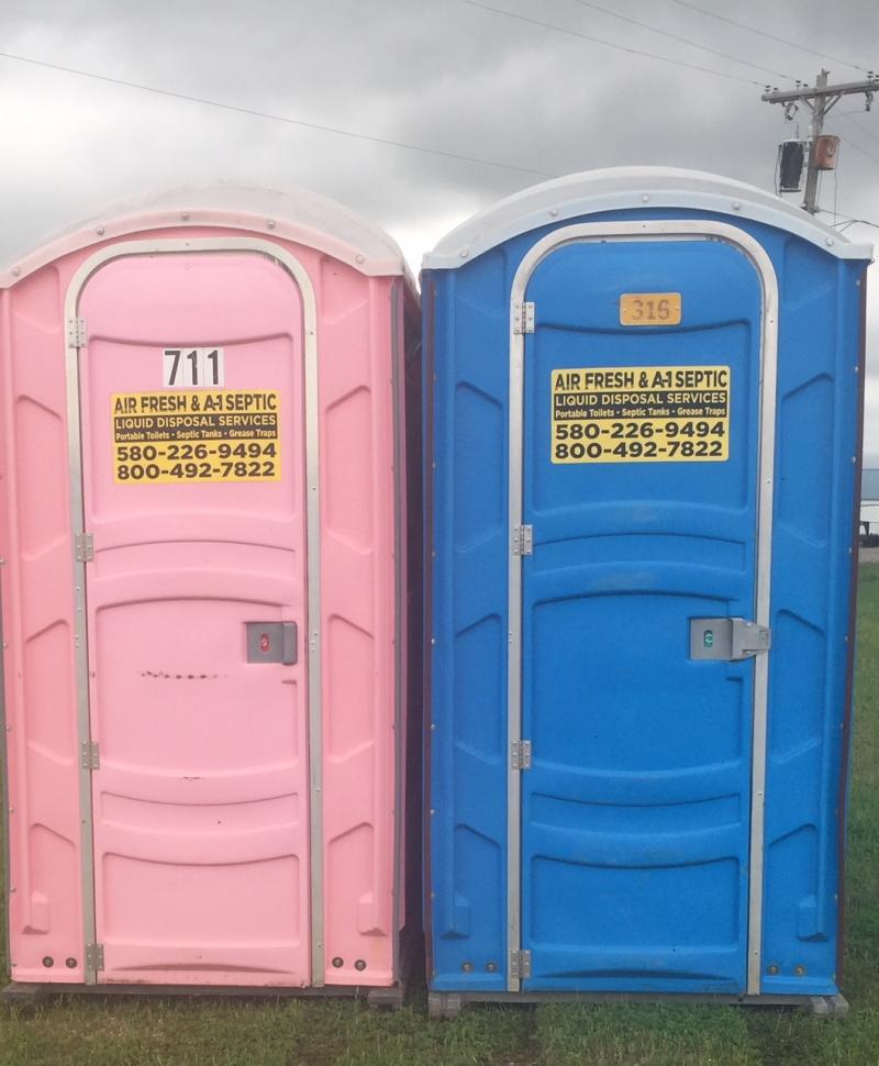 Pink and Blue Portable Bathrooms
