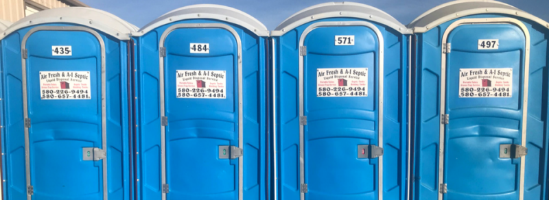 line of portable toilets